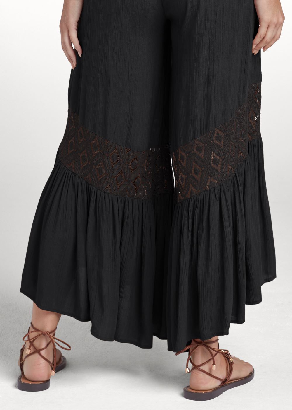 Venus Wide Leg Lace Trim Jumpsuit in Black
