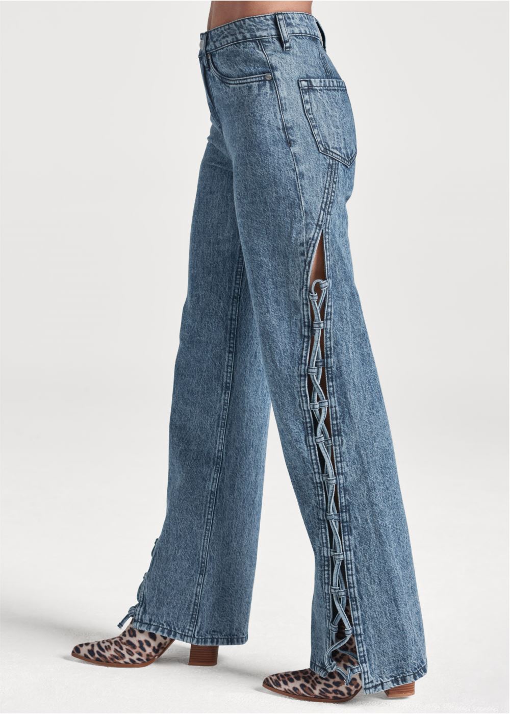 Venus New Vintage Lace-Up Jeans in Dark Cool Wash