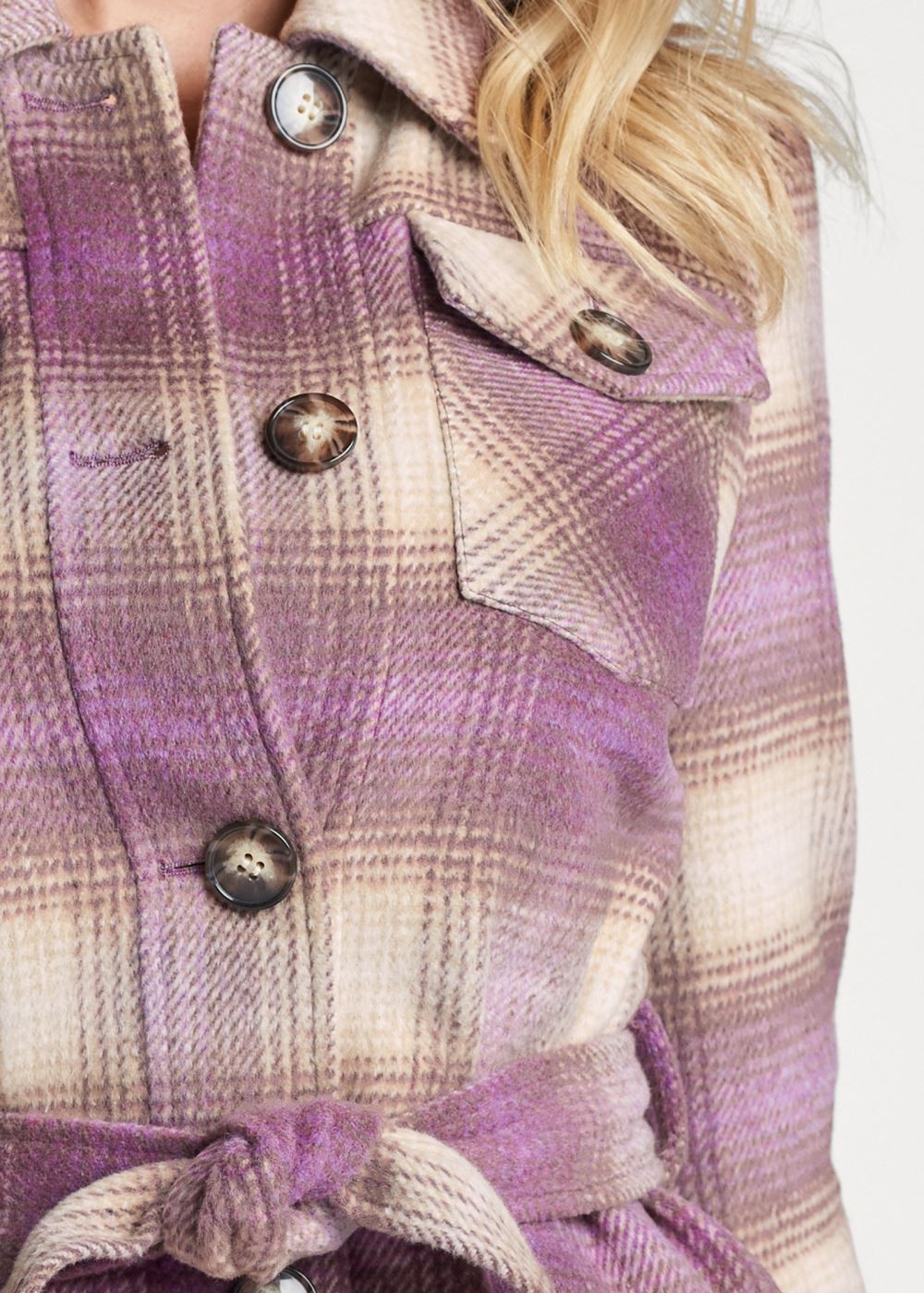 Venus Plaid Shacket With Belt in Purple Multi