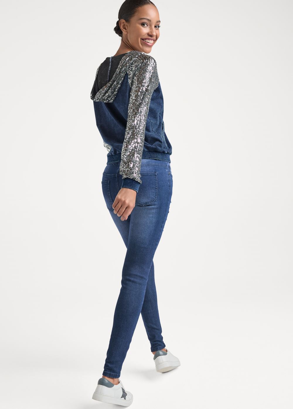 Venus Washed Sequin Lounge Jacket in Blue & Silver