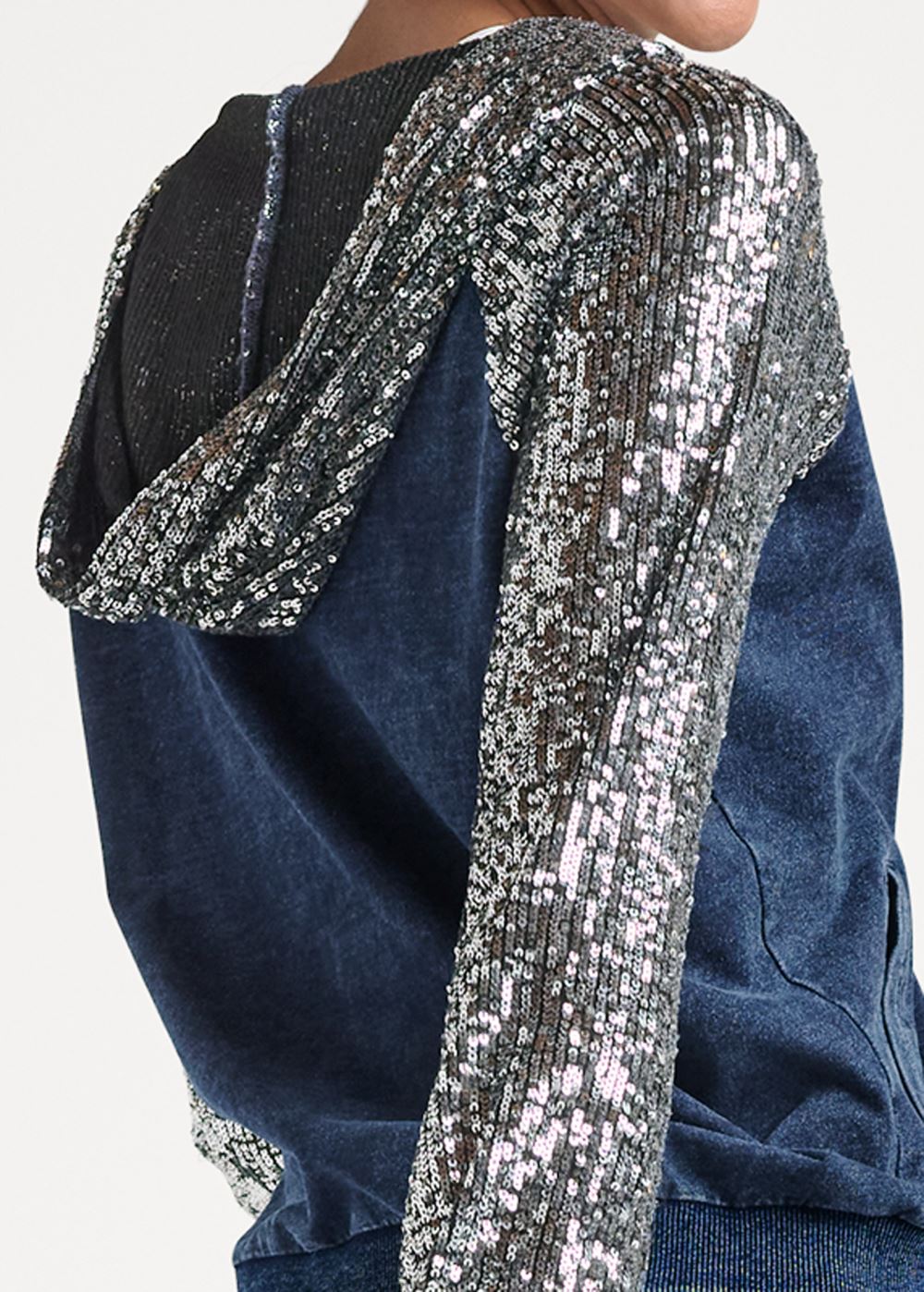 Venus Washed Sequin Lounge Jacket in Blue & Silver