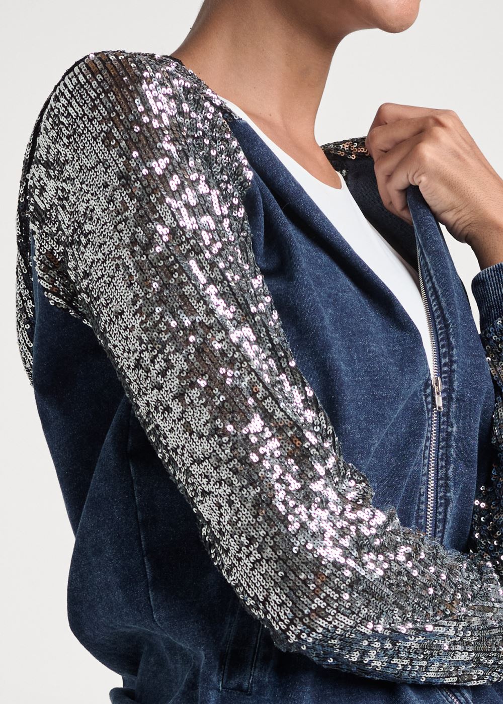 Venus Washed Sequin Lounge Jacket in Blue & Silver