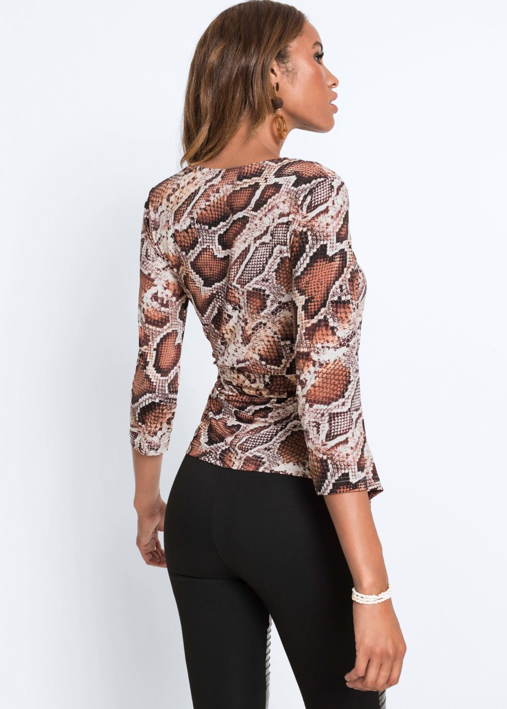 Venus Python Print Top in Beige Multi