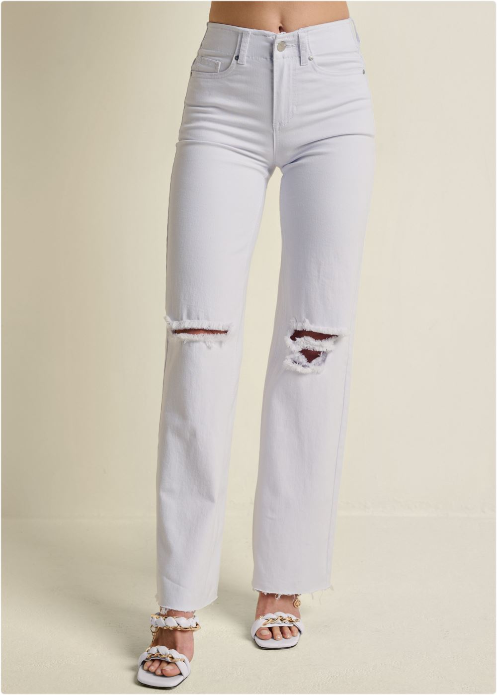 Venus Elastic Waist Wide-Leg Jeans in White Denim