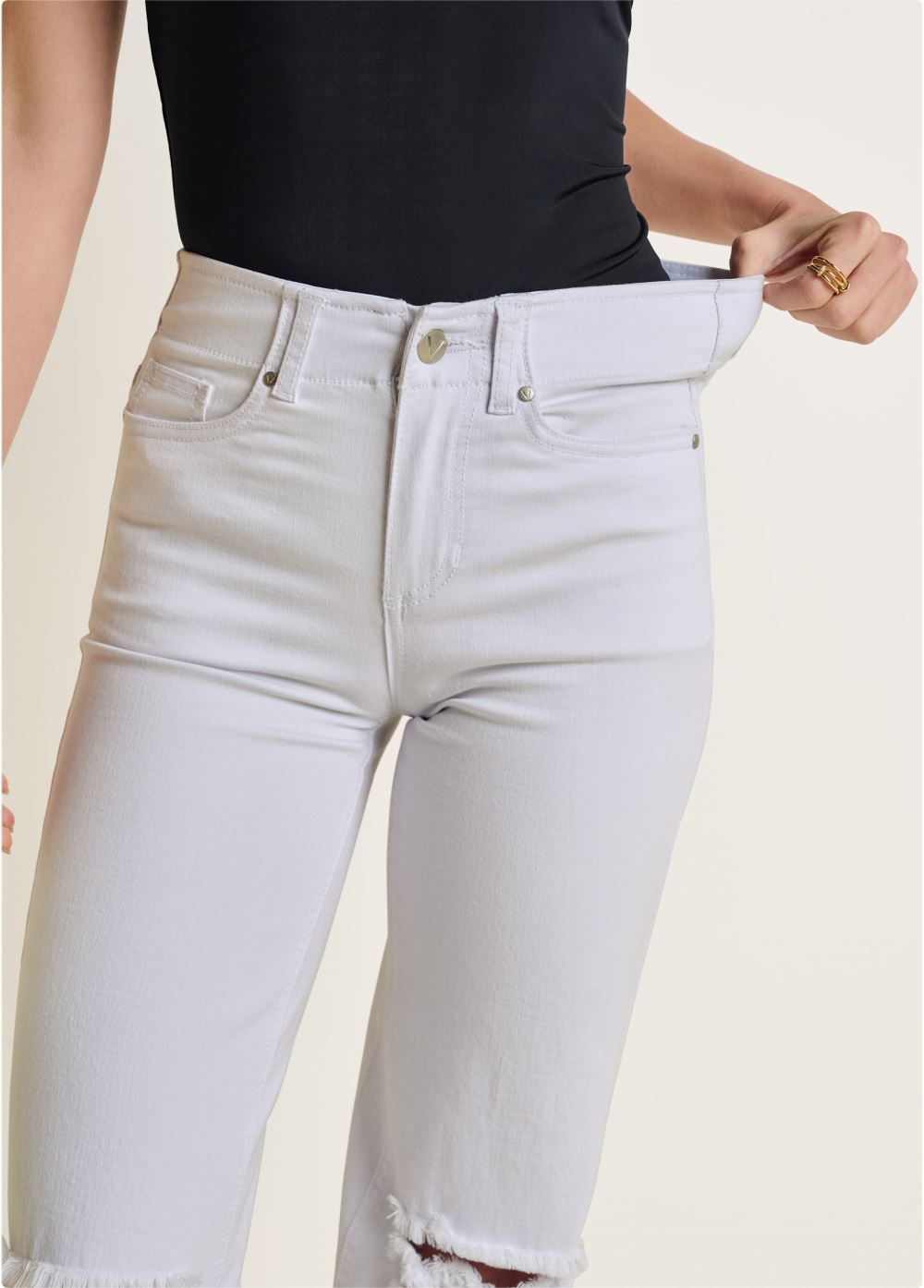 Venus Elastic Waist Wide-Leg Jeans in White Denim
