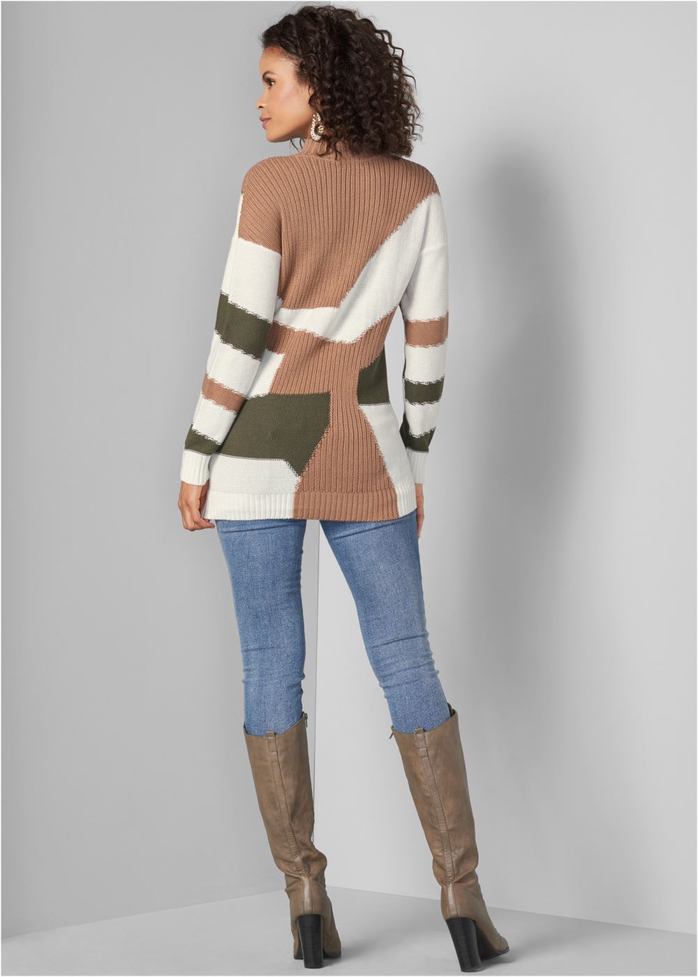 Venus VENUS | Patchwork Mock-Neck Sweater in Tan Multi