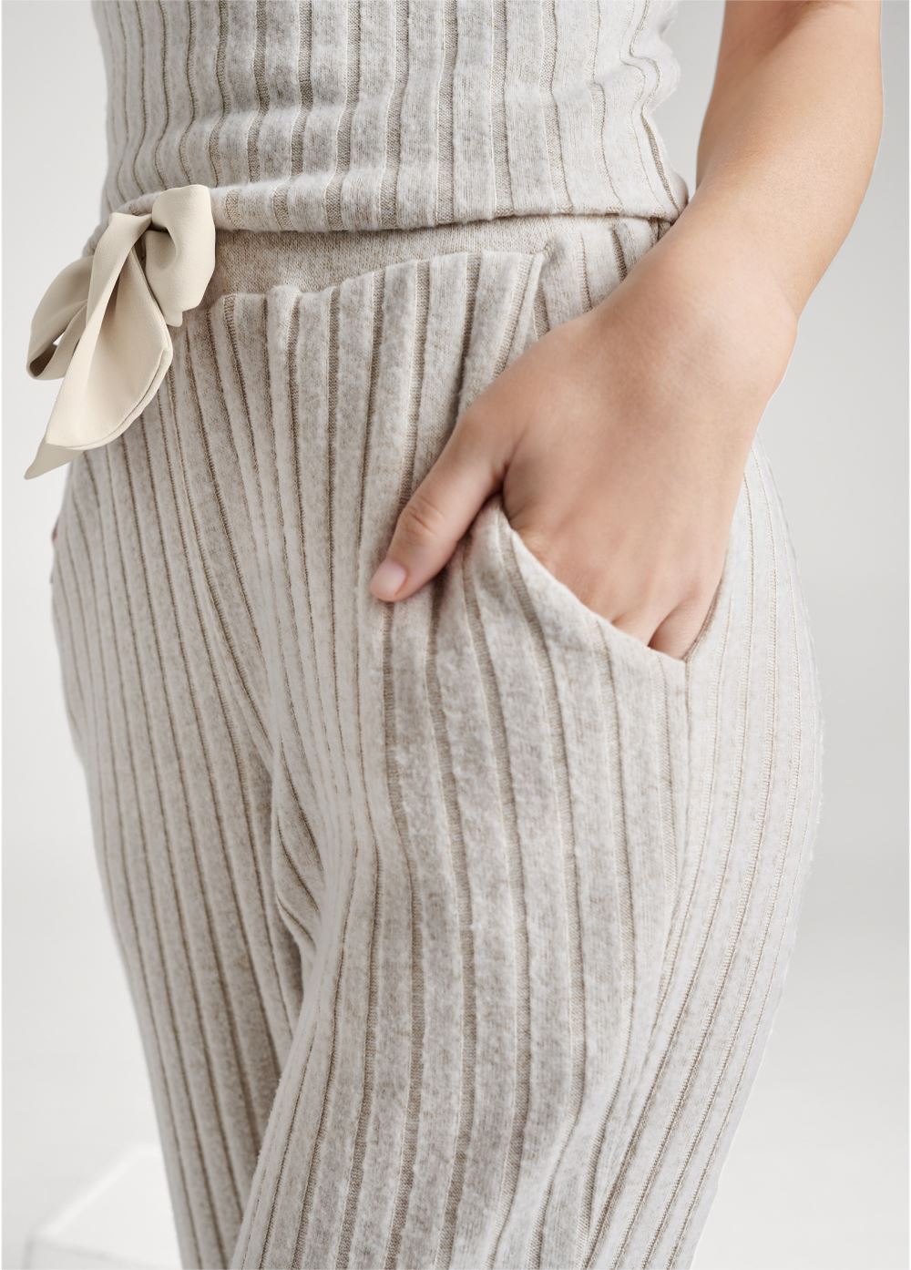 Venus Ribbed Hacci Jogger Set in Taupe