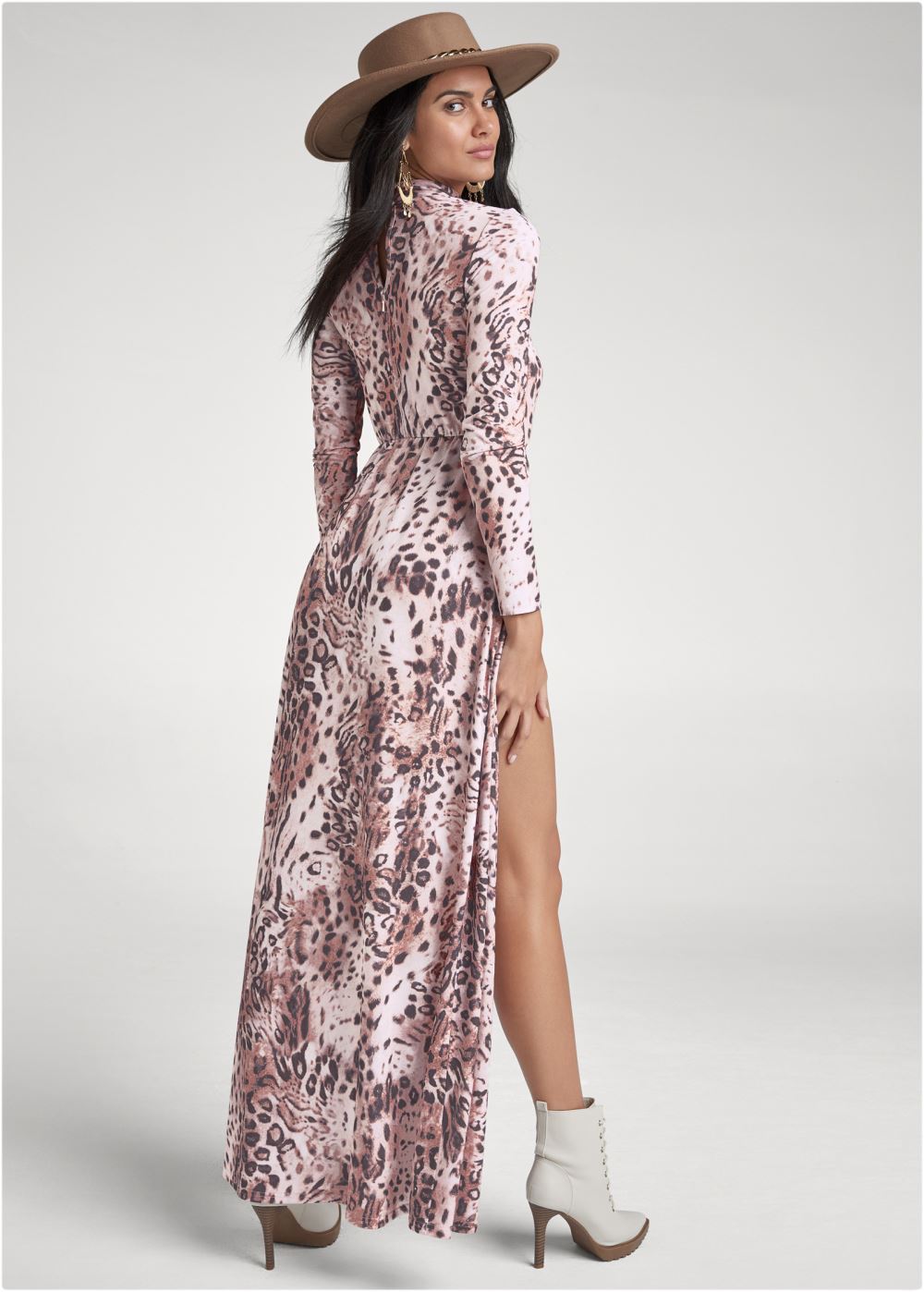 Venus Mock-Neck Leopard Romper in Brown Multi