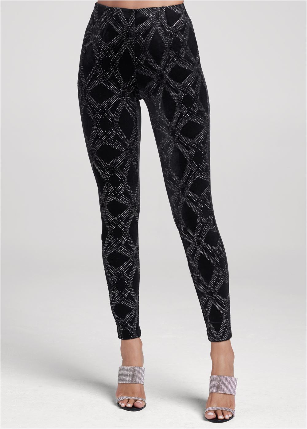 Venus Glitter Print Leggings in Black & Silver