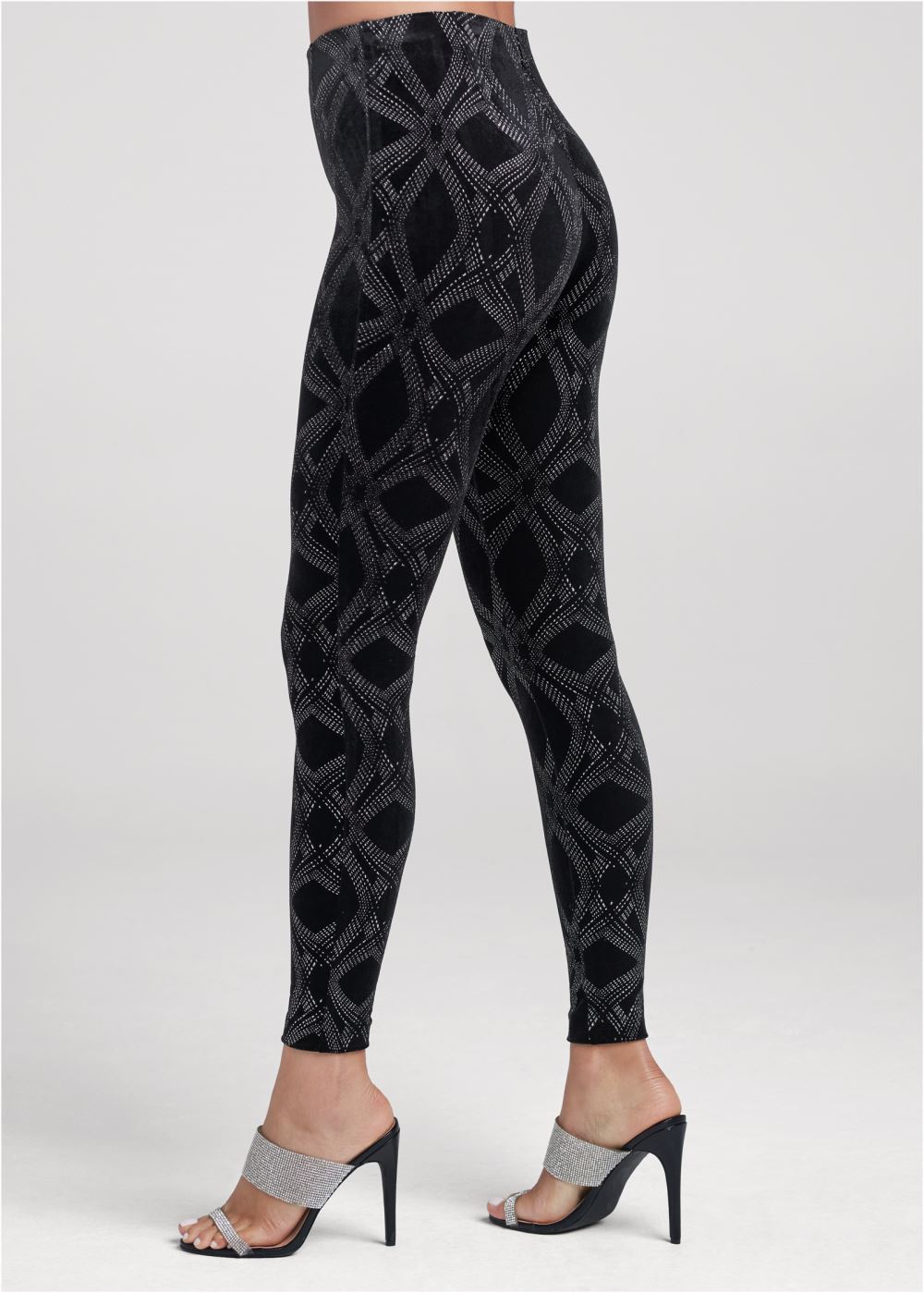 Venus Glitter Print Leggings in Black & Silver