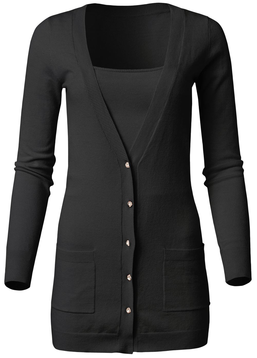 Venus VENUS | Faux-Cashmere Cardigan Set in Black