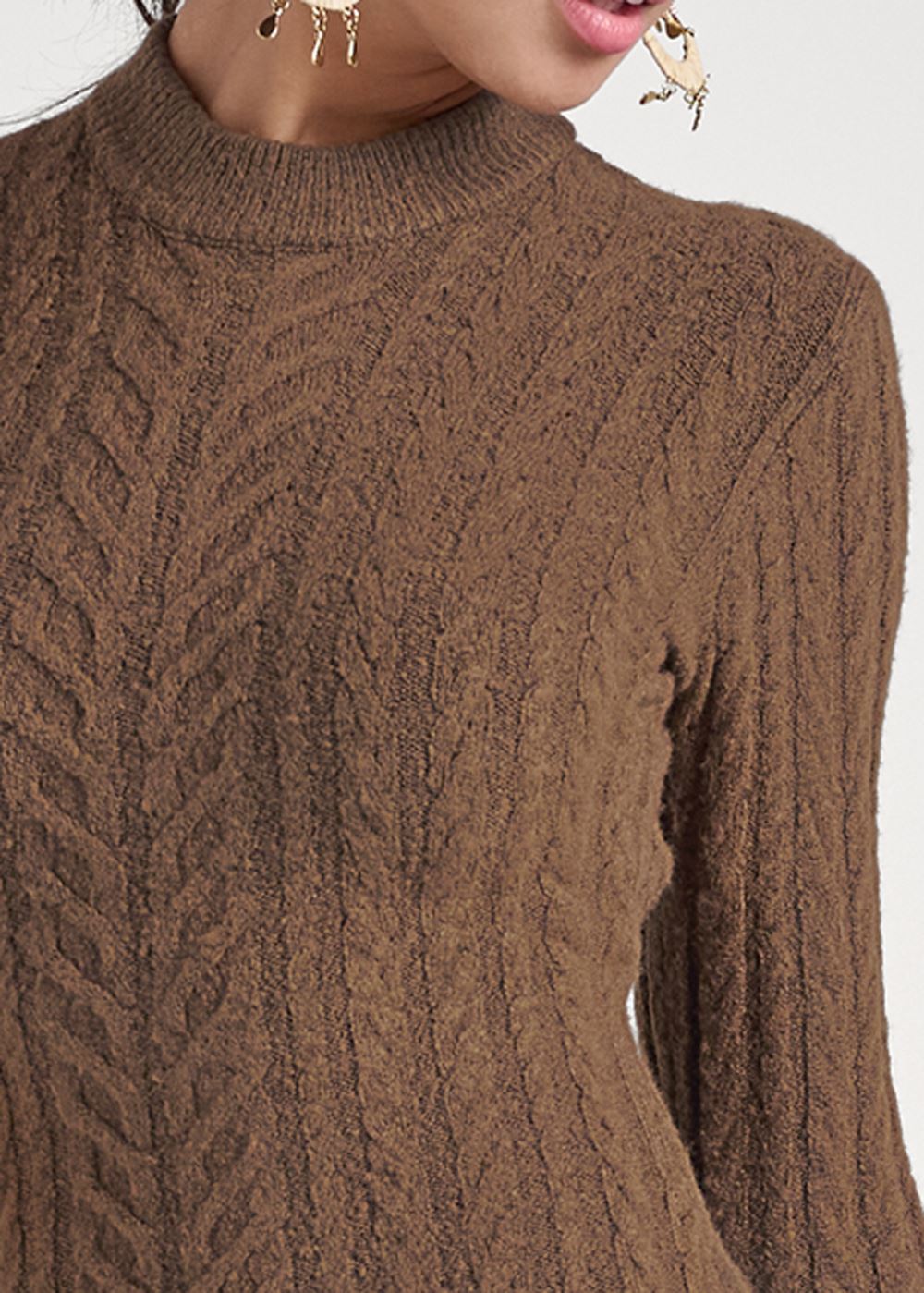 Venus Open Back Sweater Dress - Brown