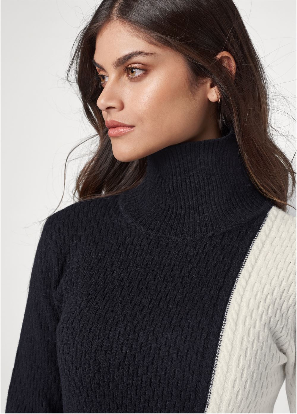 Venus VENUS | Color Block Turtleneck Sweater in Black & Off White