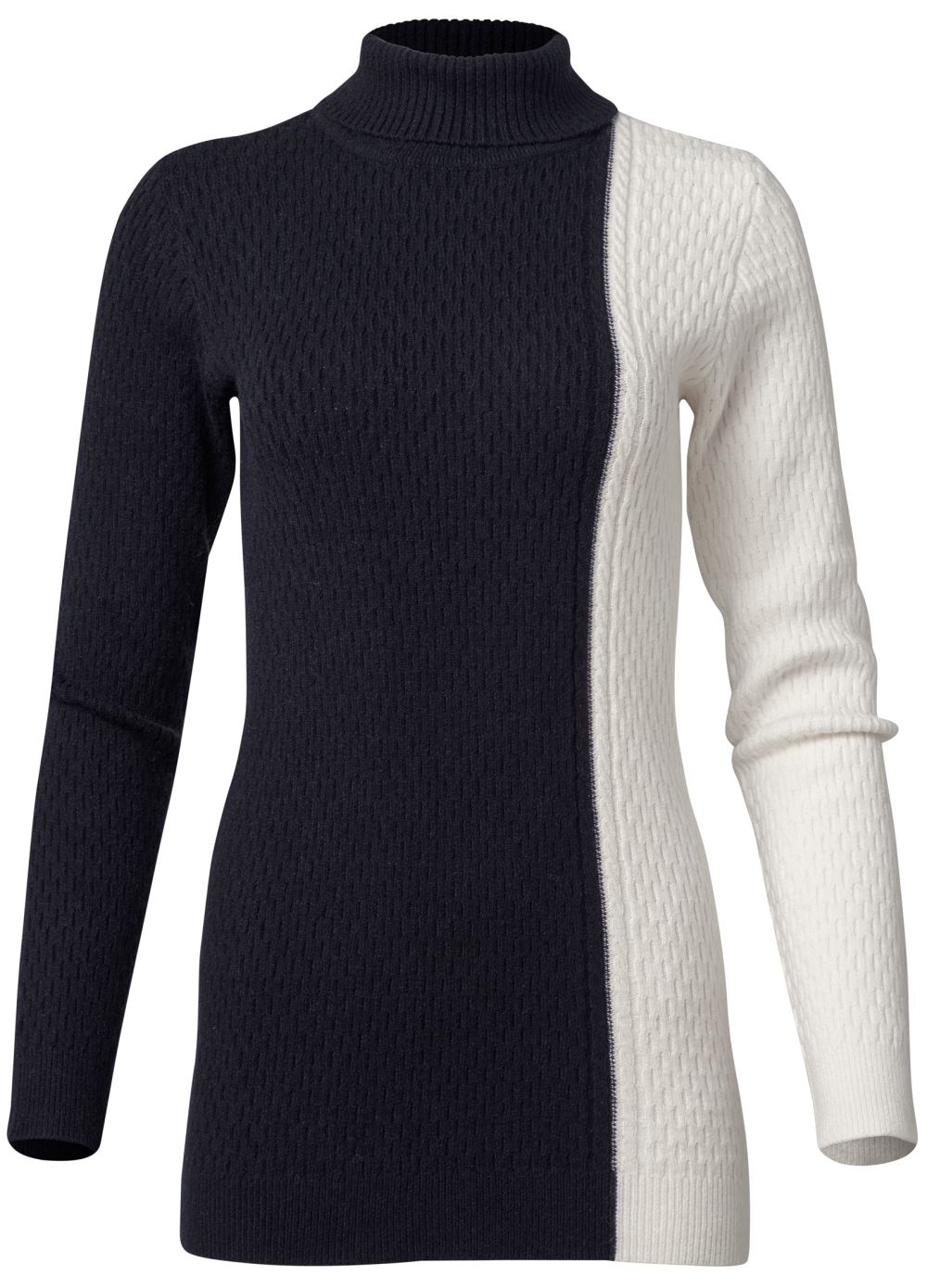 Venus VENUS | Color Block Turtleneck Sweater in Black & Off White