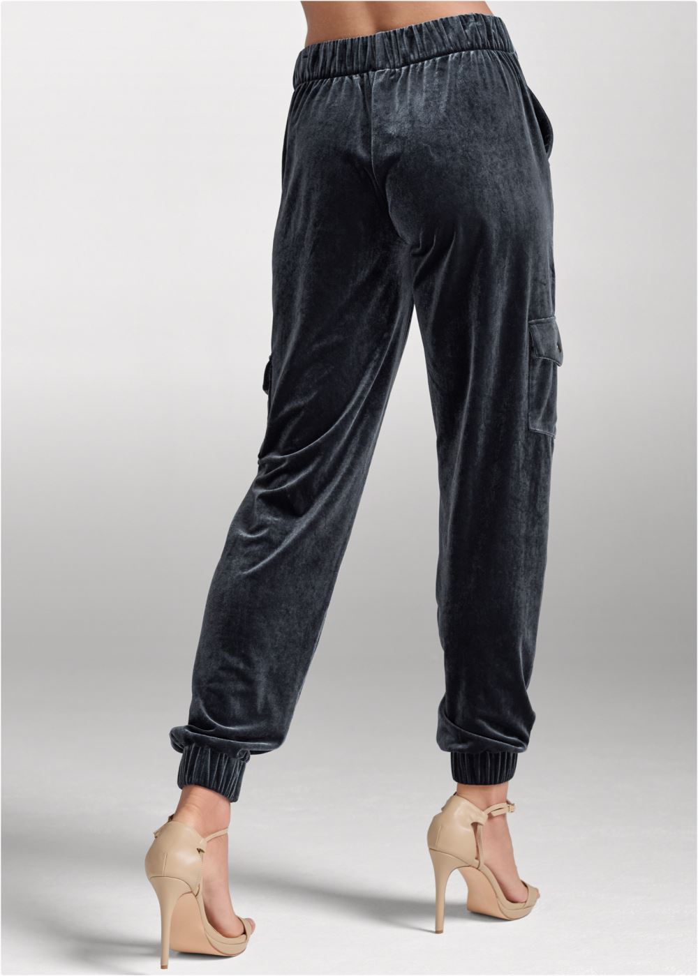 Venus Velvet Cargo Jogger Pants in Dark Grey