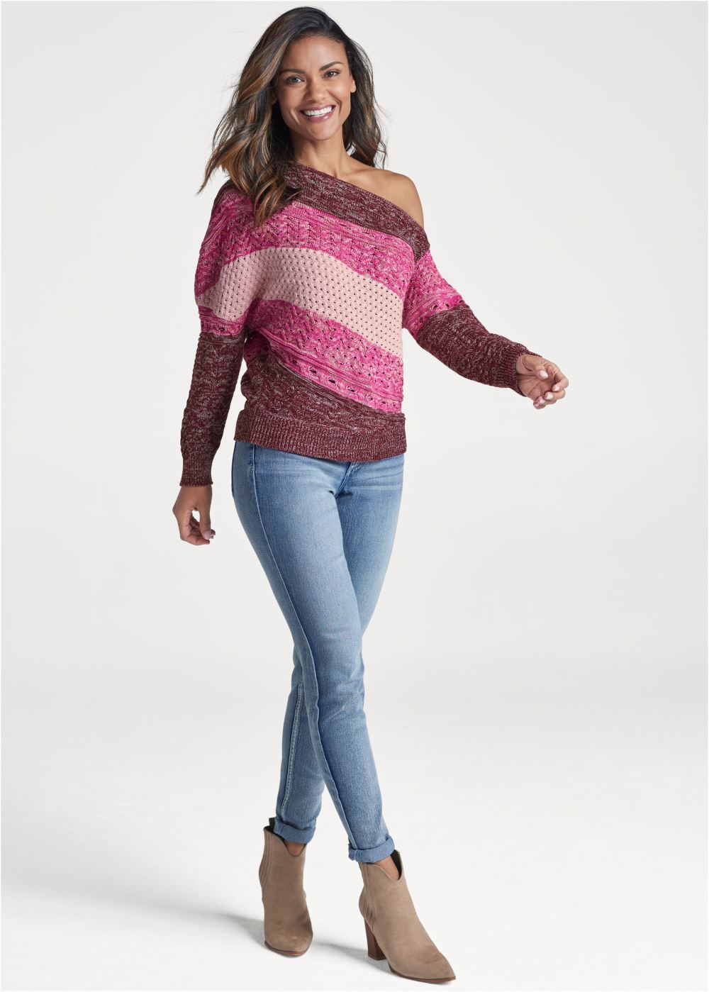 Venus VENUS | Off-Shoulder Sweater in Pink Multi