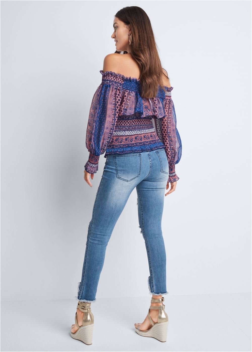 Venus Printed Smocked Top in Pink Multi