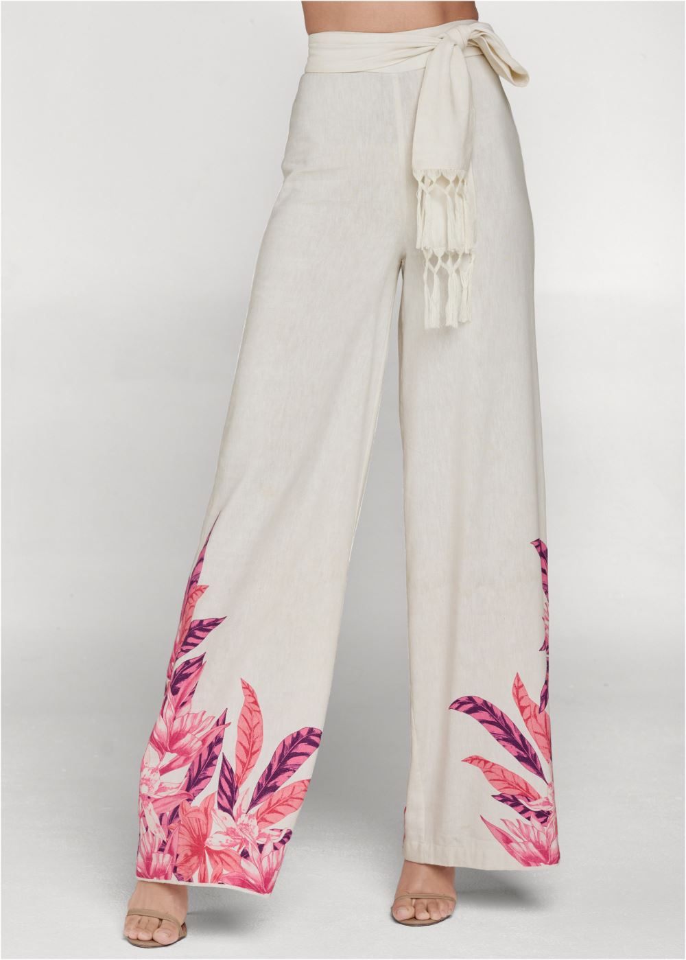 Venus Strawberry Floral Linen Pants in Pink Multi