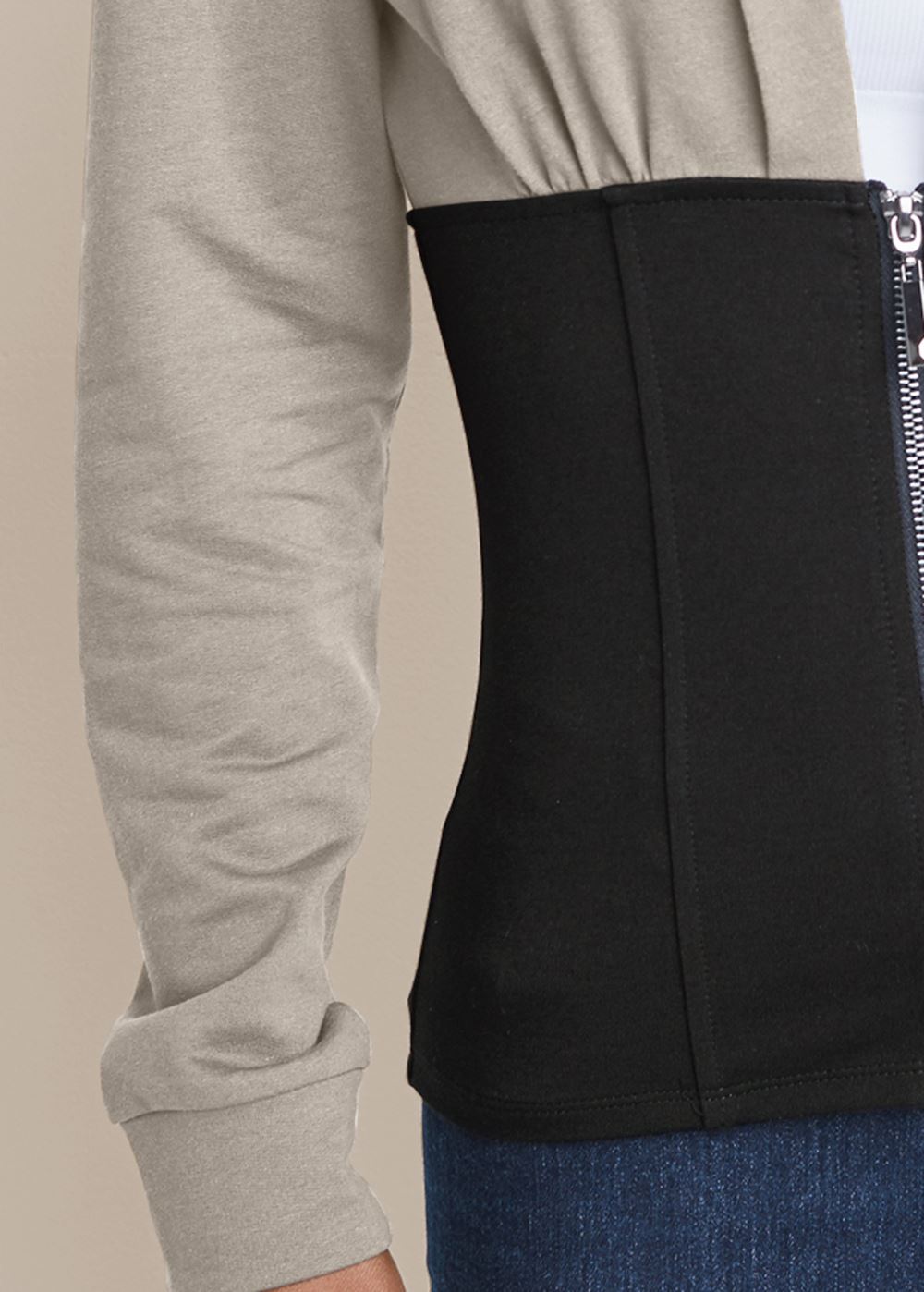 Venus Two Tone Zip-Front Sweatshirt in Black & Grey