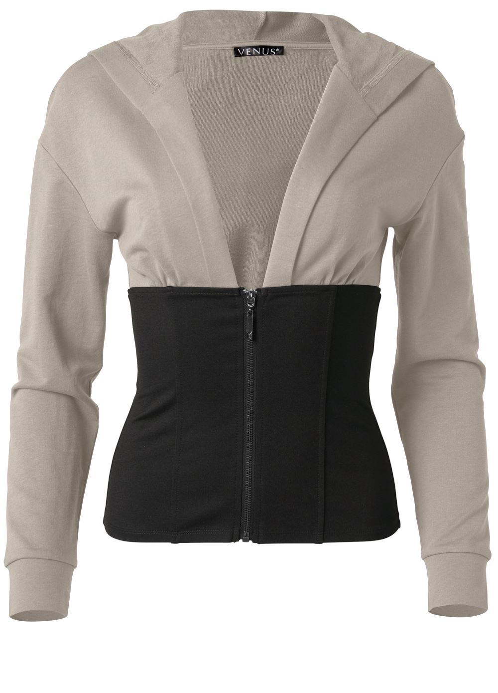 Venus Two Tone Zip-Front Sweatshirt in Black & Grey
