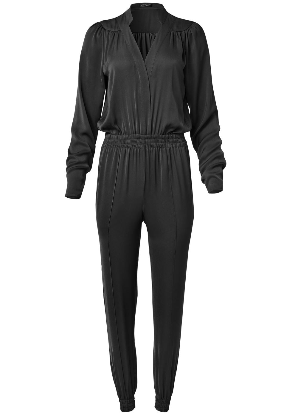 Venus Smocked Jogger Jumpsuit in Black