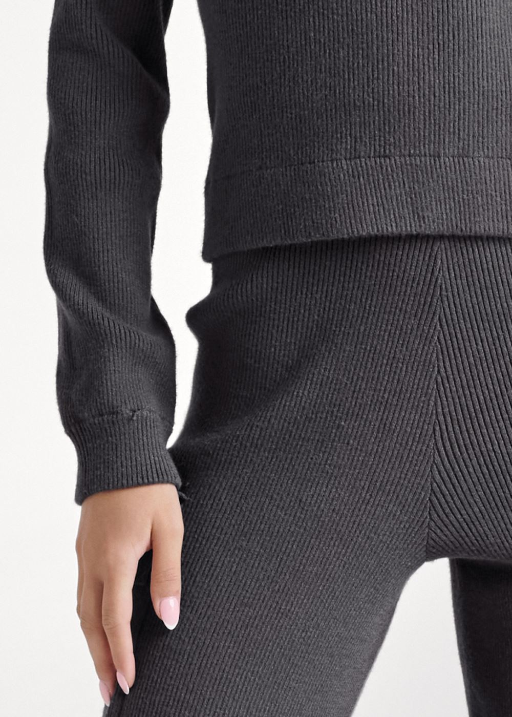 Venus Lace-Up Ribbed Sweater Set in Dark Grey