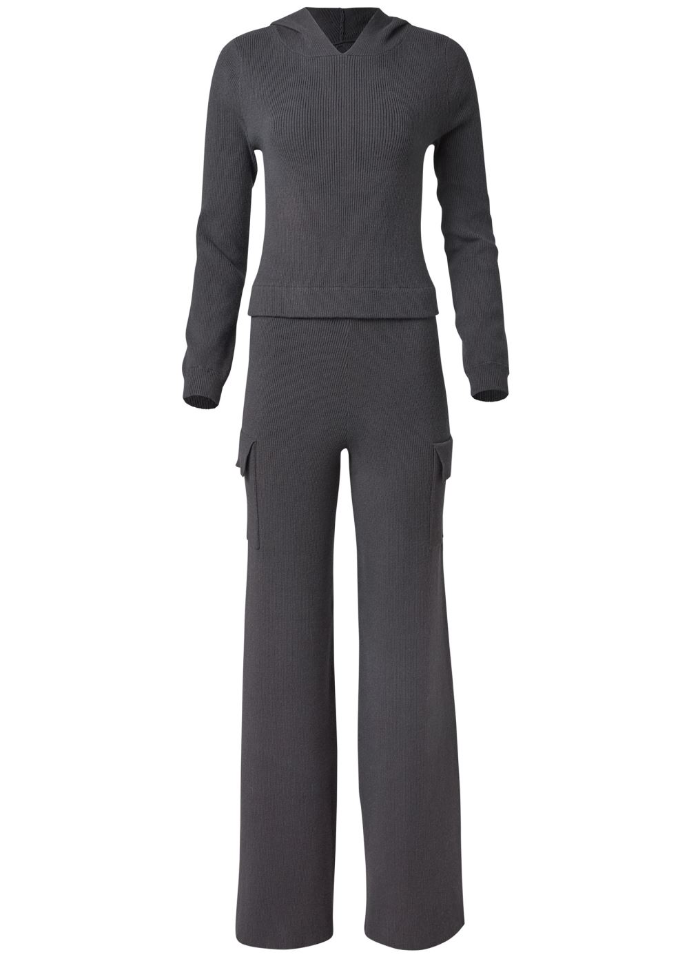 Venus Lace-Up Ribbed Sweater Set in Dark Grey