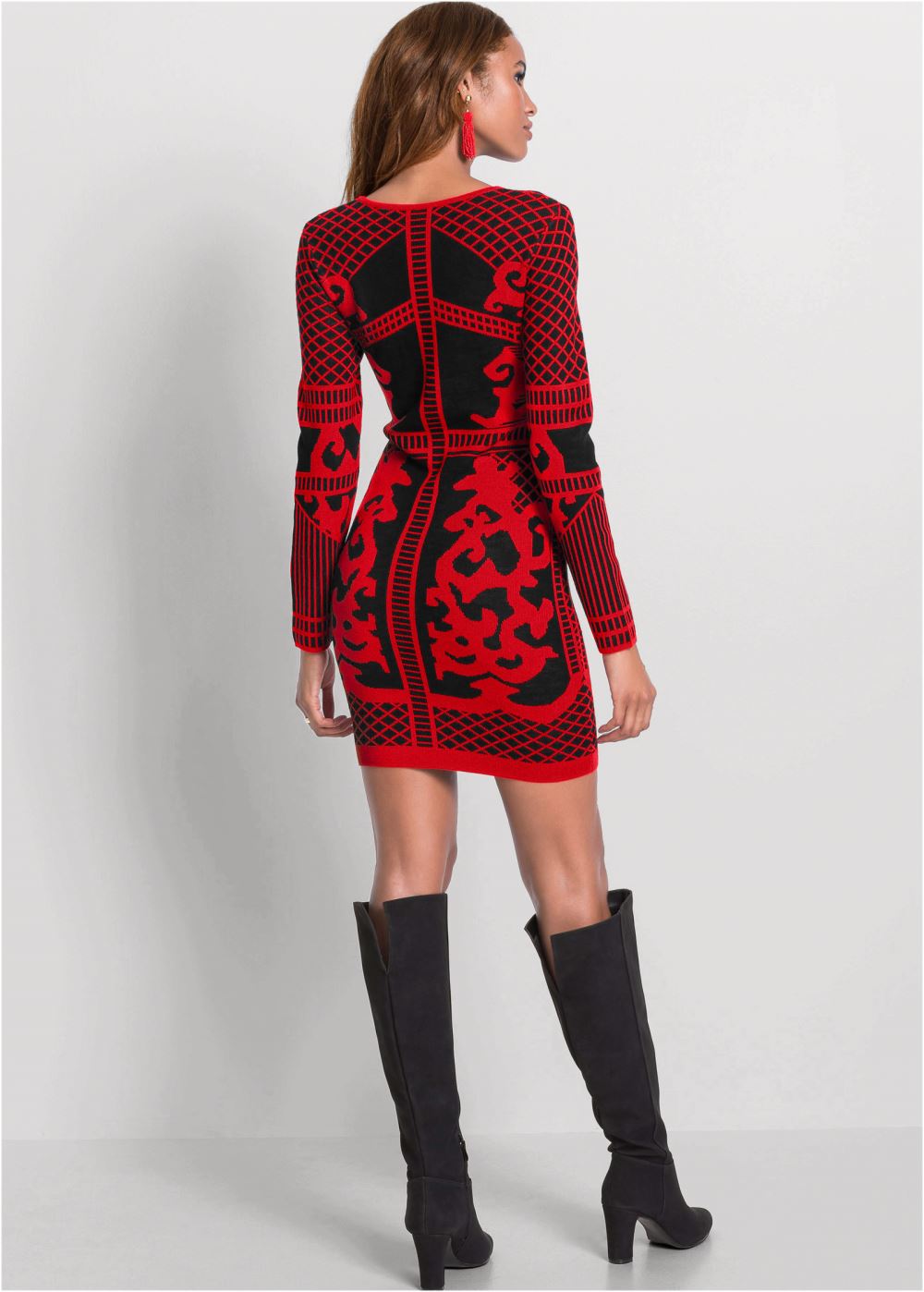 Venus Printed Sweater Dress - Black & Red