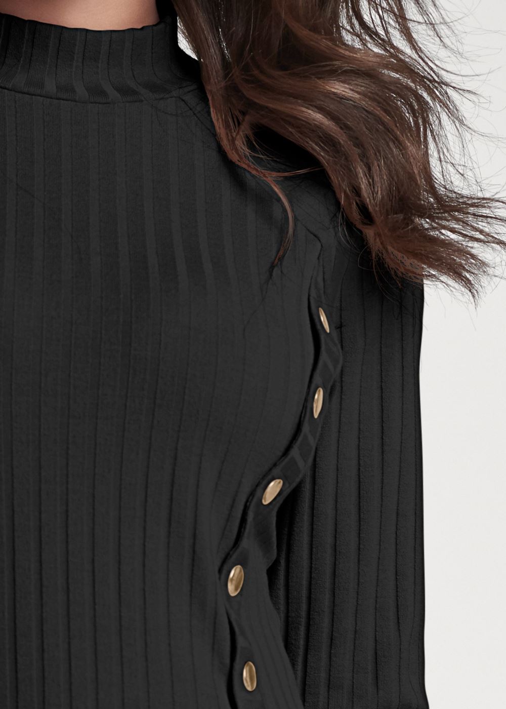 Venus Ribbed Mock-Neck Top in Black