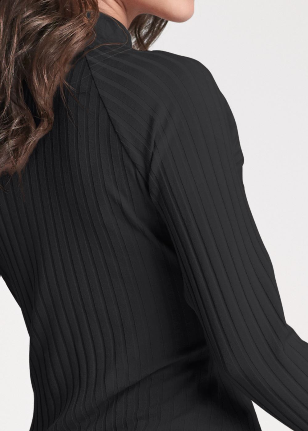 Venus Ribbed Mock-Neck Top in Black