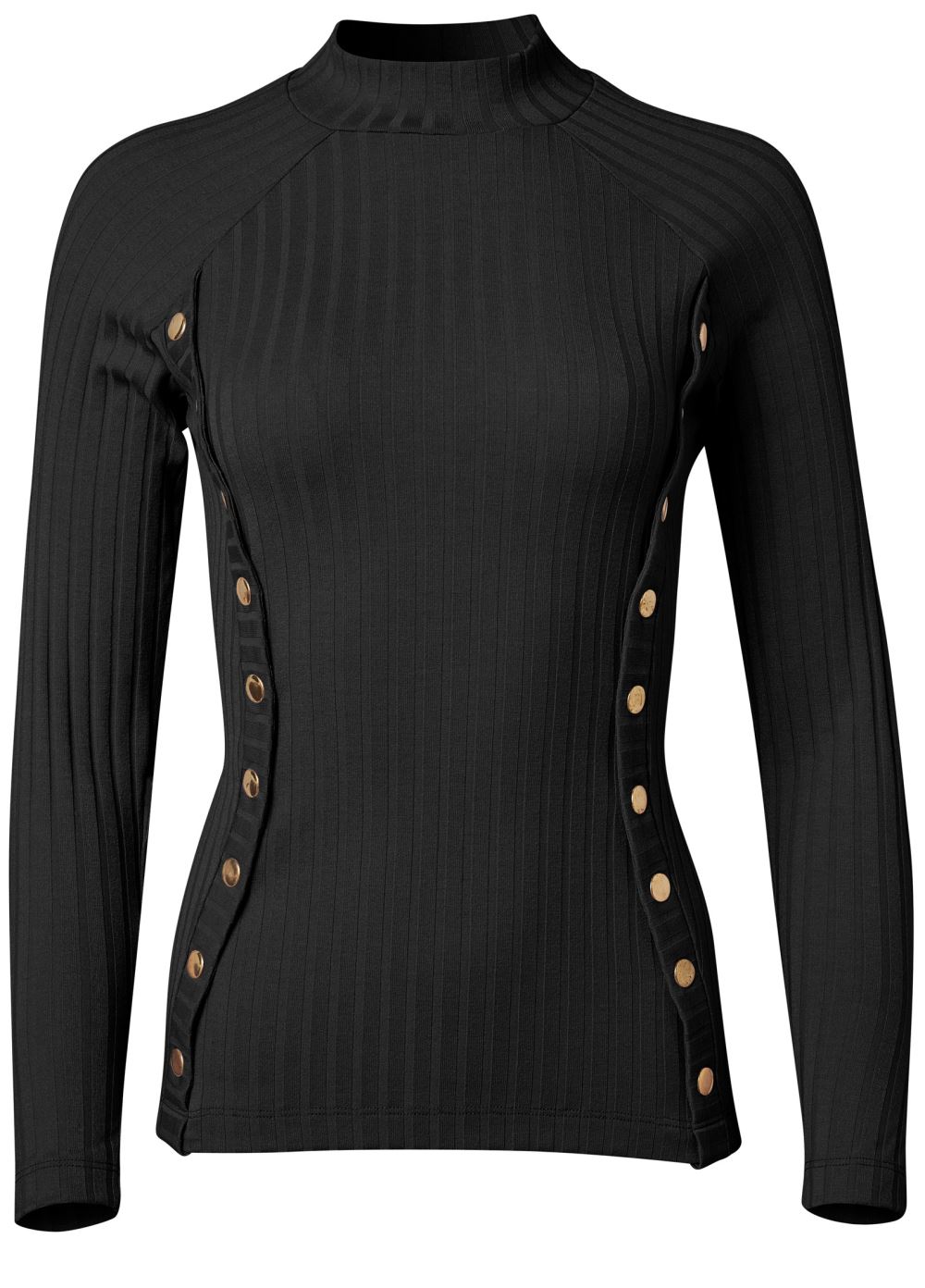 Venus Ribbed Mock-Neck Top in Black