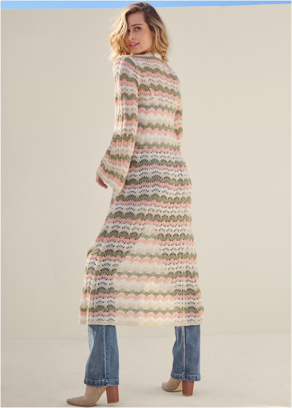 Venus VENUS | Pointelle Open Duster in Off White Multi
