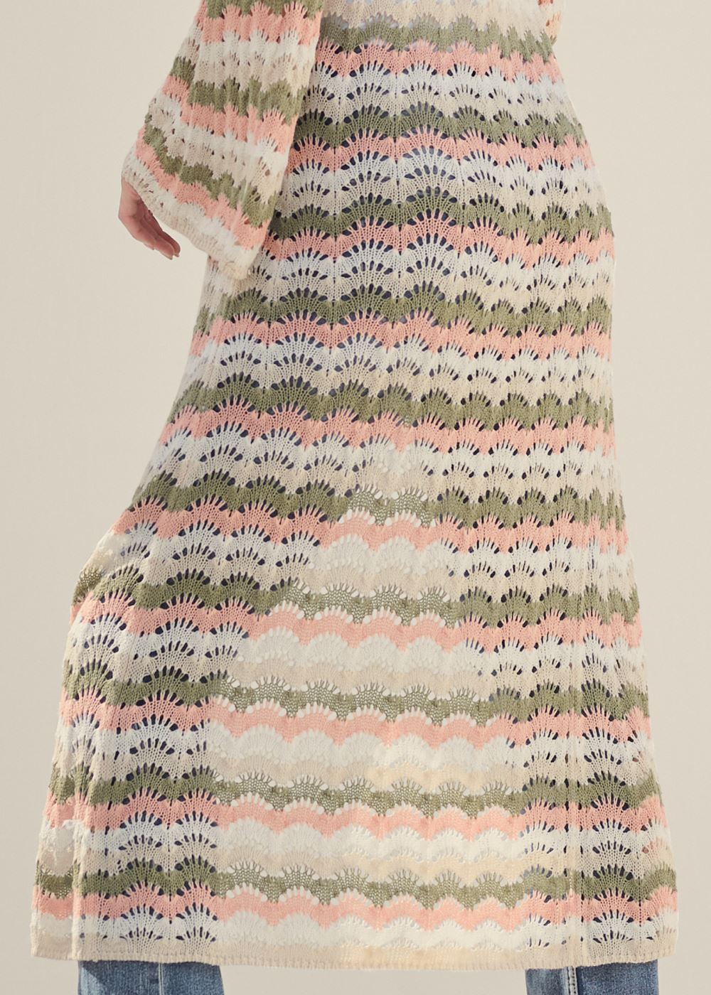 Venus VENUS | Pointelle Open Duster in Off White Multi
