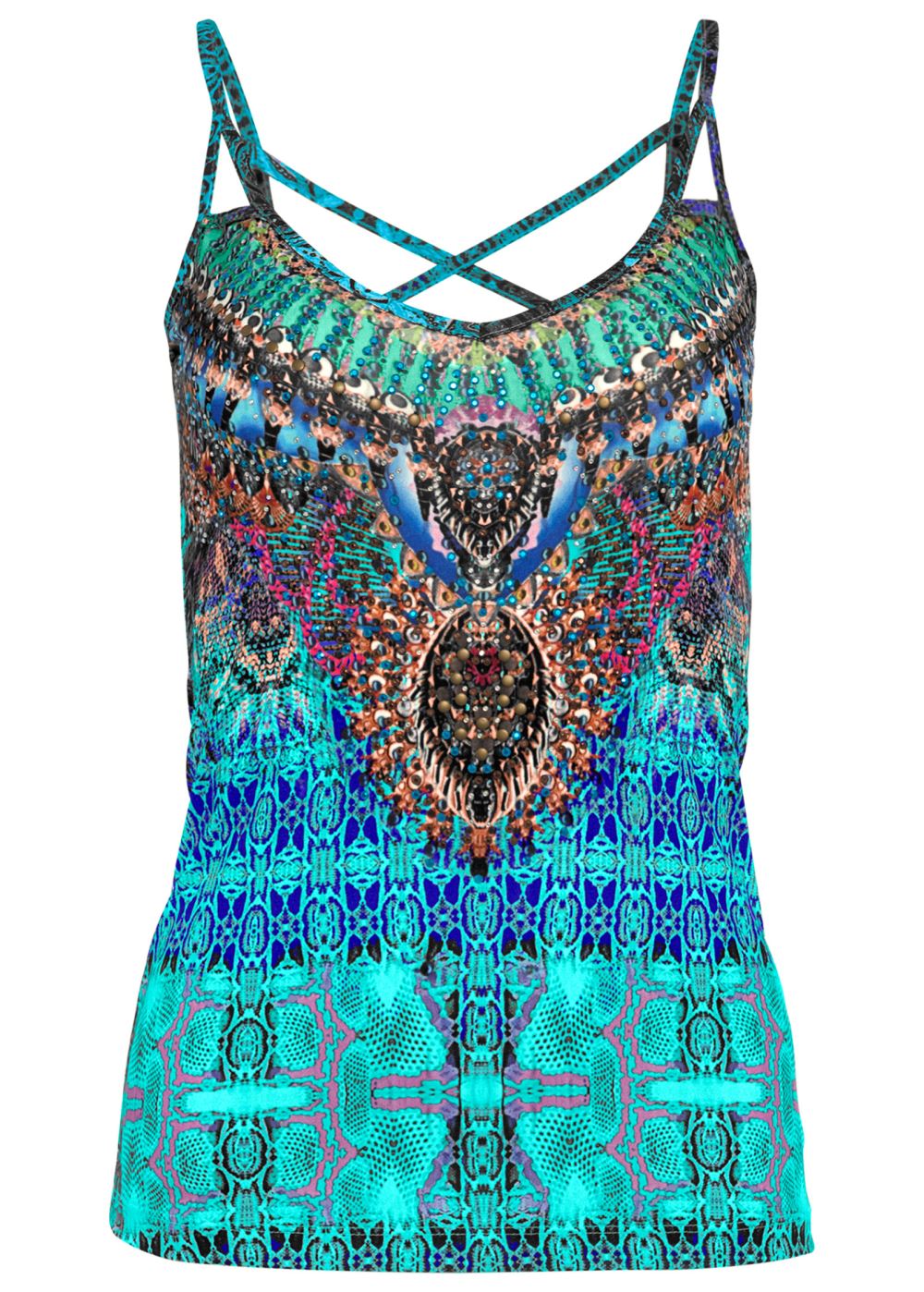 Venus Embellished Print Tank Top in Blue Multi