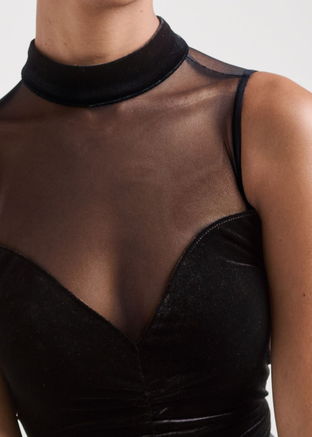 Venus Velvet Mesh Mock-Neck Top in Black