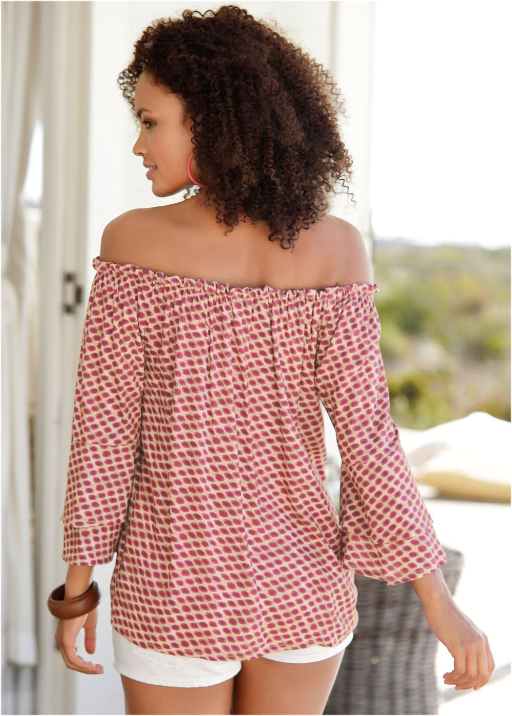 Venus Off-The-Shoulder Top in Beige Multi