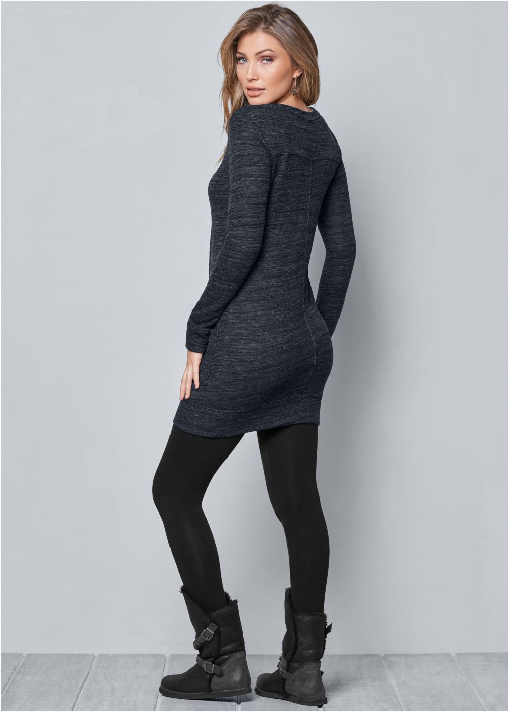 Venus Lace-Up French Terry Dress - Charcoal Grey