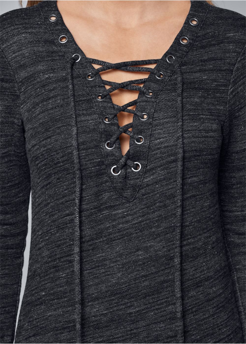 Venus Lace-Up French Terry Dress - Charcoal Grey
