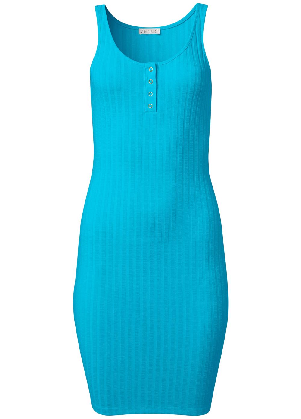Venus Ribbed Henley Dress - Aqua