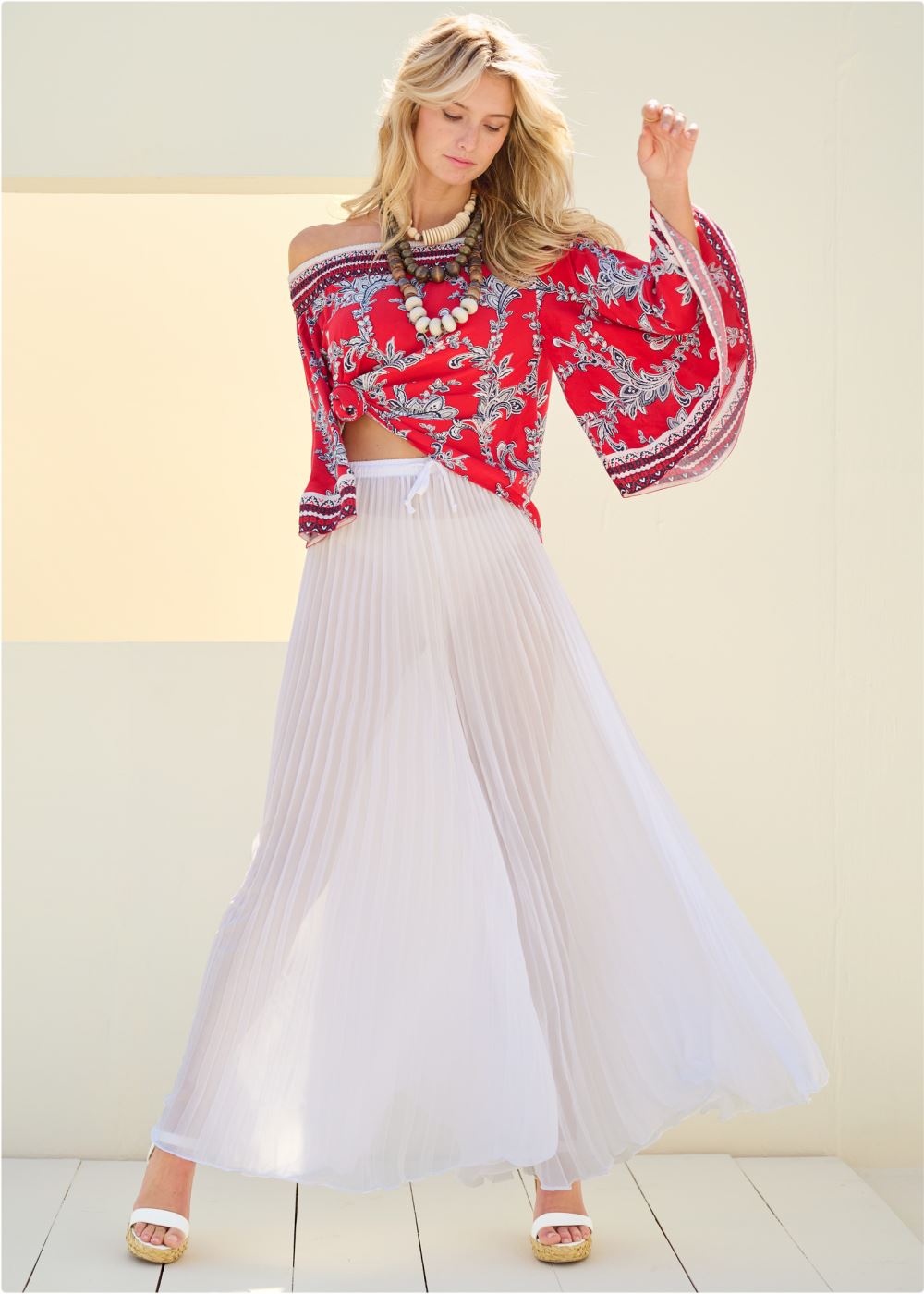 Venus Paisley And Patriotic Top in Red And Blue
