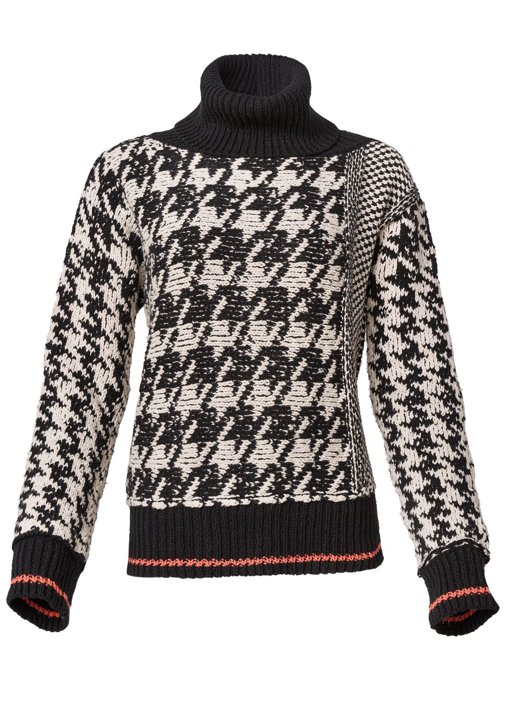 Venus VENUS | Chunky Knit Houndstooth Turtleneck Sweater in Black Multi
