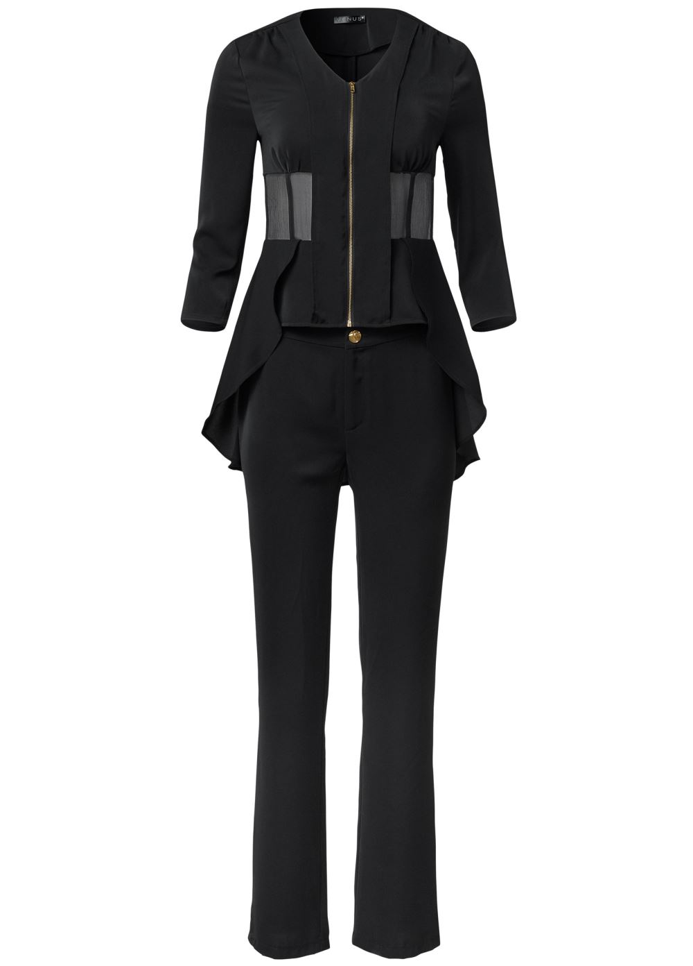 Venus Peek A Boo Cape Pant Set in Black