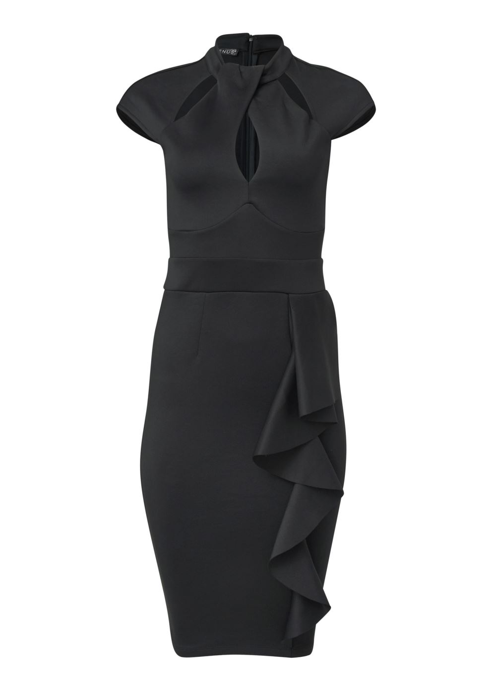 Venus Cut Out Ruffle Dress - Black