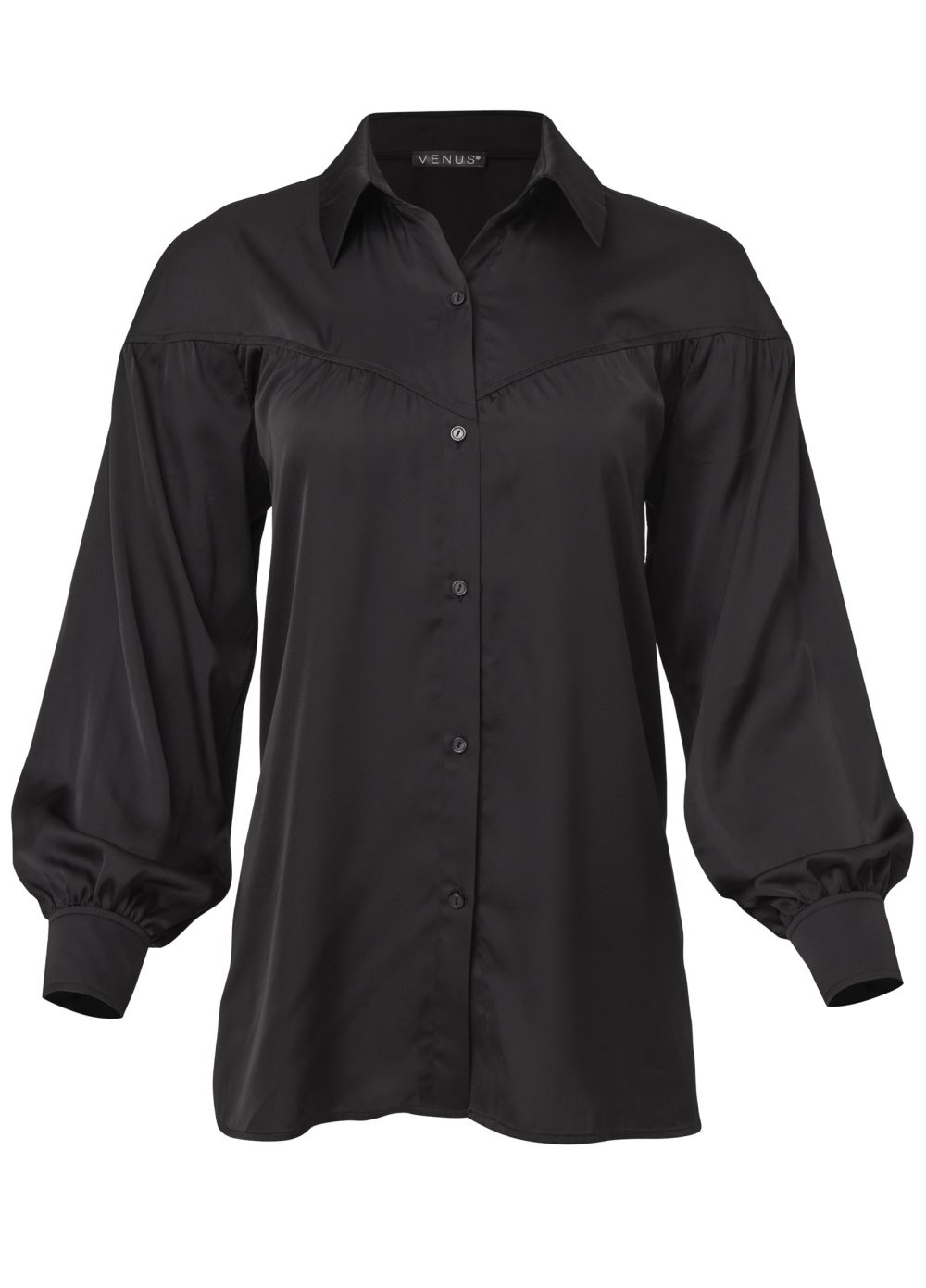 Venus Smocked Front Blouse in Black