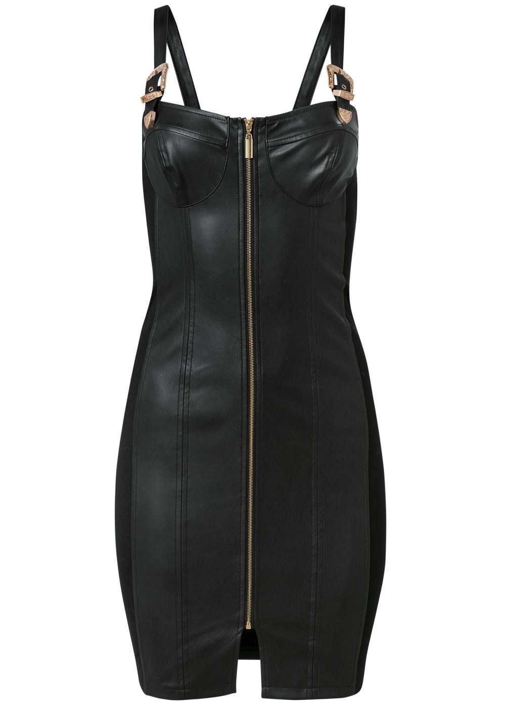 Venus Faux-Leather Buckle Dress - Black