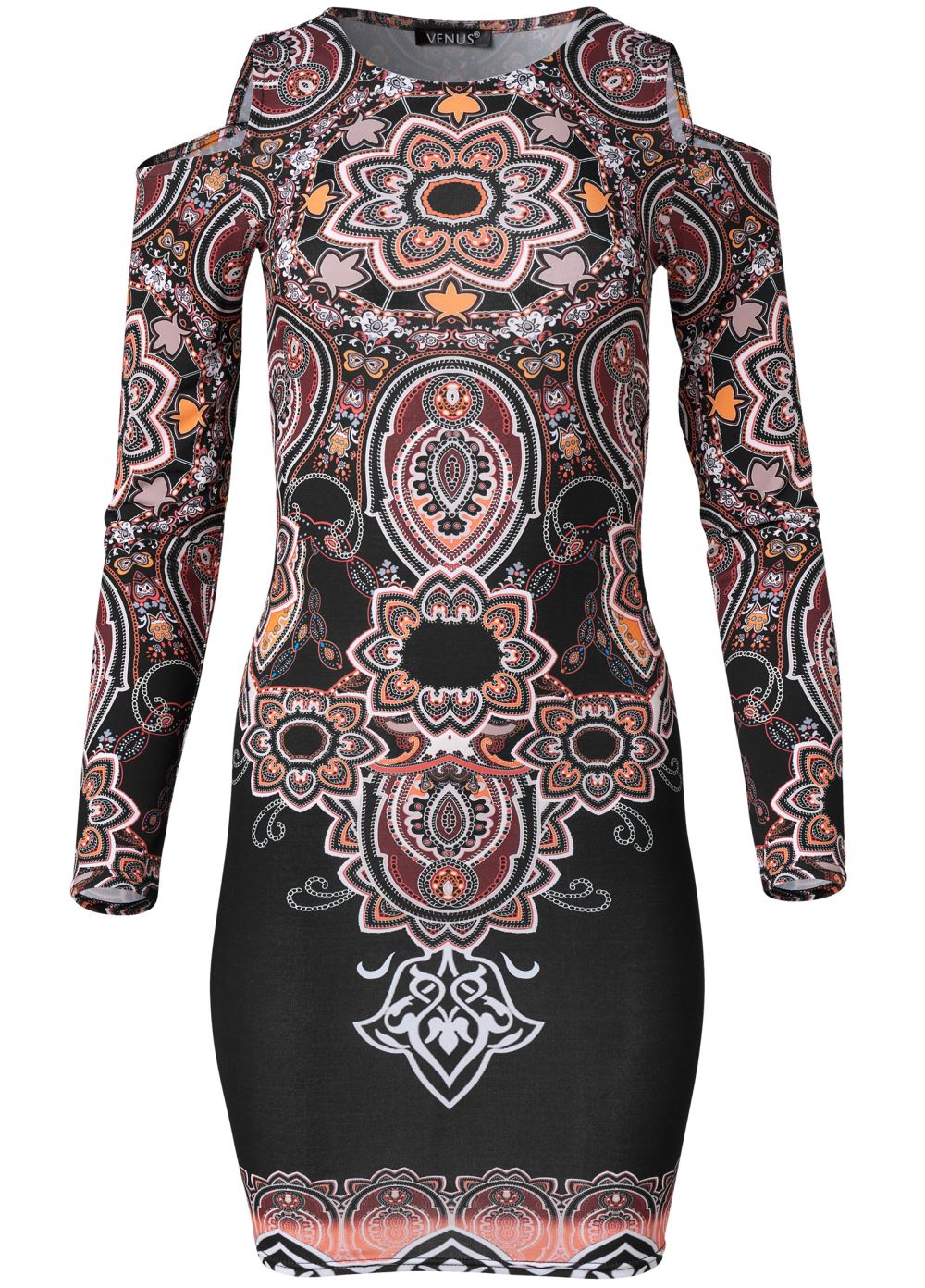 Venus Paisley Cold-Shoulder Dress - Black Multi