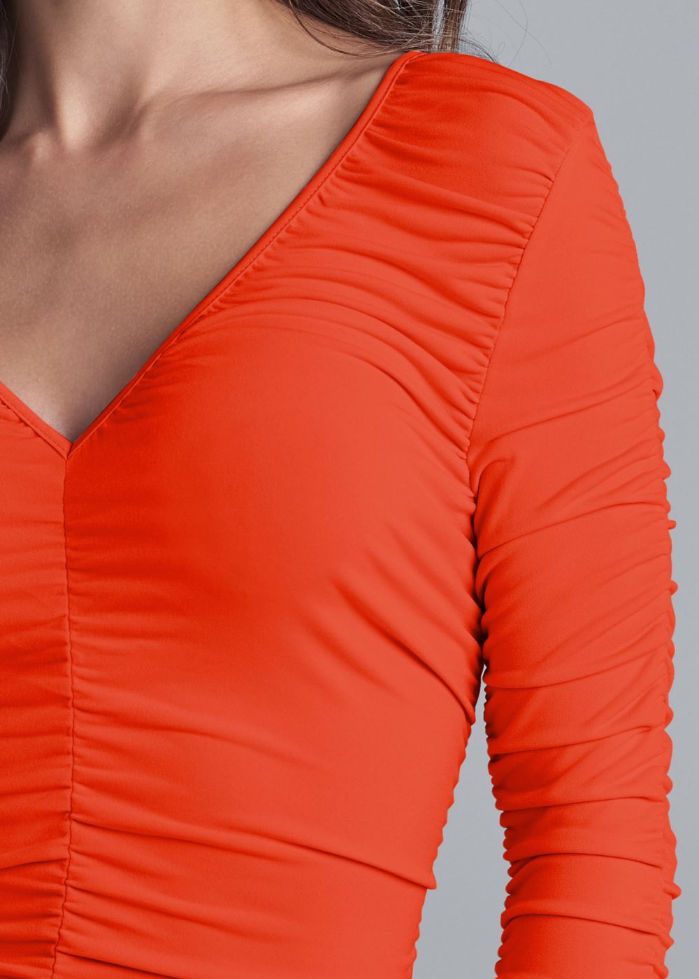 Venus Ruched V-Neck Top in Orange