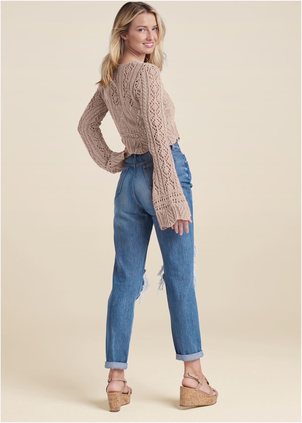 Venus VENUS | Tie-Front Cropped Cardigan in Taupe