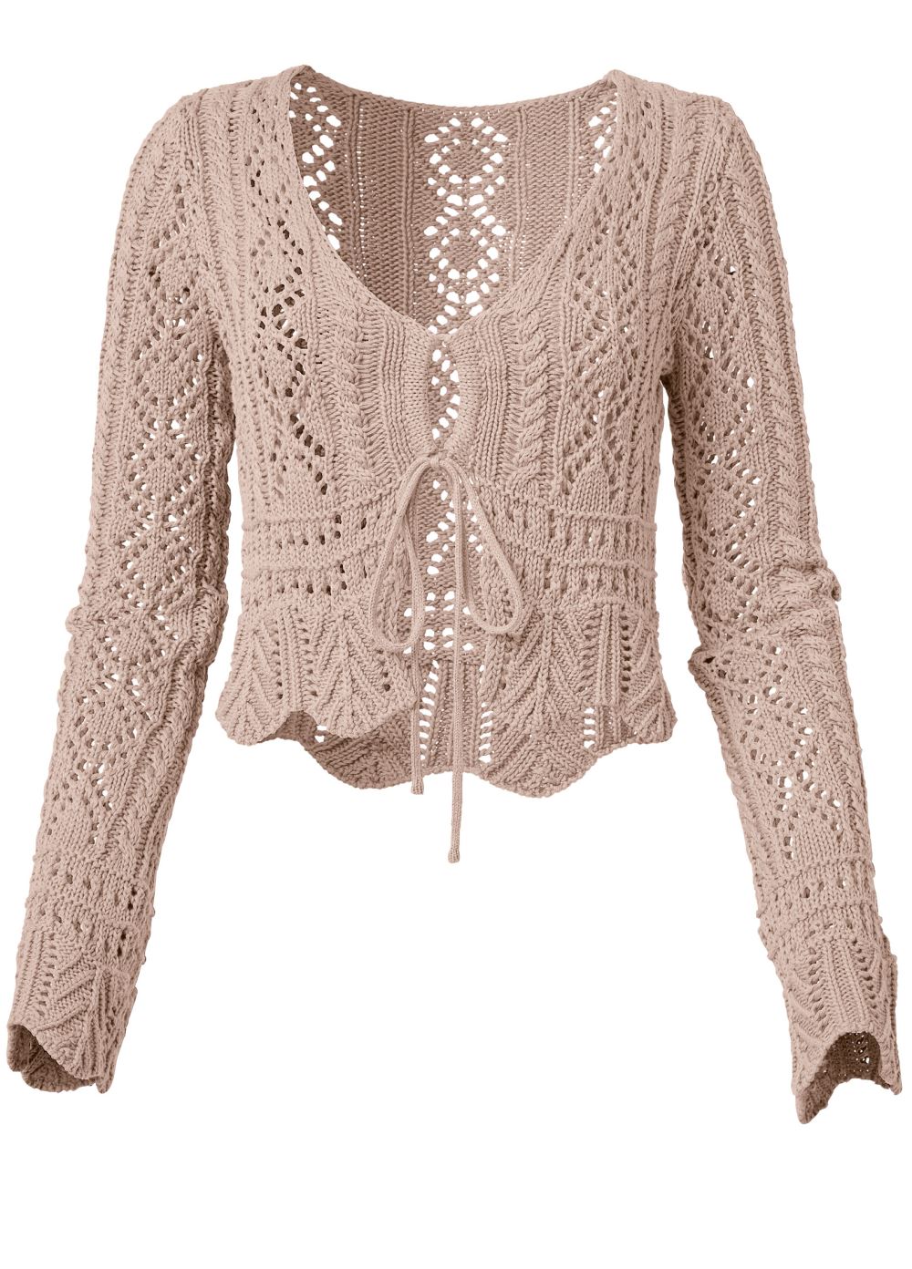 Venus VENUS | Tie-Front Cropped Cardigan in Taupe