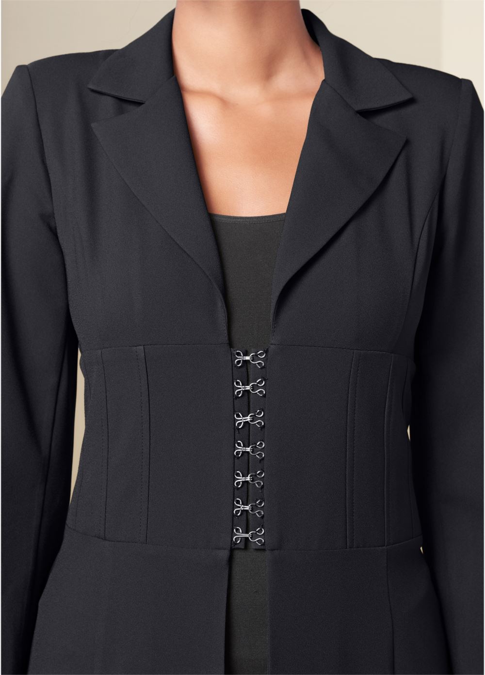 Venus Corset Detail Long Blazer in Black